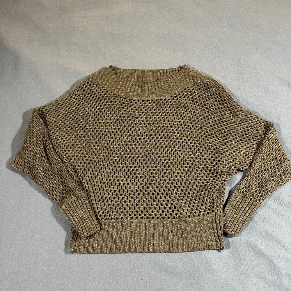 Gold Knit Open Weave Dolman Sleeve‎ Sweater Top Sparkle Indie Boho Rave